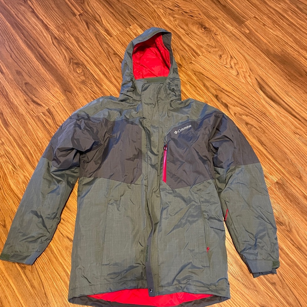 Columbia Olive and Red Hooded Jacket